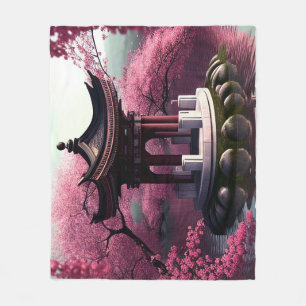 Couverture Polaire Sakura Cherry Blossom Garden Shrine Pond Japonais