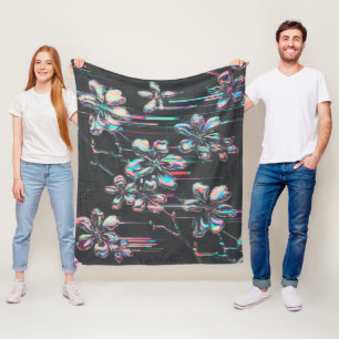 Couverture Polaire Sakura Neon Glitch – Motif floral futuriste
