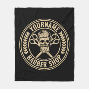 Couverture Polaire Salon de coiffure personnalisé Skull Rockabilly 