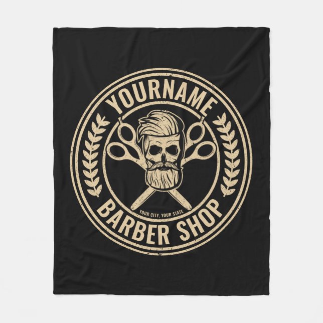 Couverture Polaire Salon de coiffure personnalisé Skull Rockabilly (Devant)