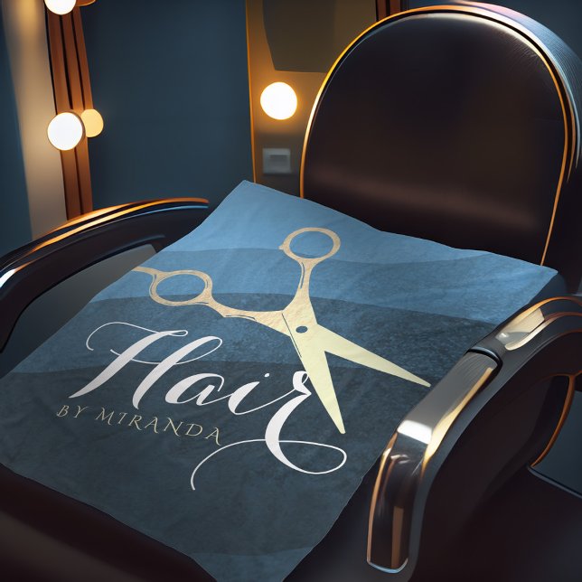 Couverture Polaire Salon des cheveux Coiffeuse Ciseaux bleu et or mod (Créateur téléchargé)