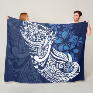 Couverture Polaire Samoan - Hawaïen - Tribal bleu polynésien Imprim