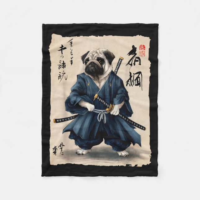 Couverture Polaire Samurai Pug Japanese Anime Dog Pug Lover Funny For (Devant)