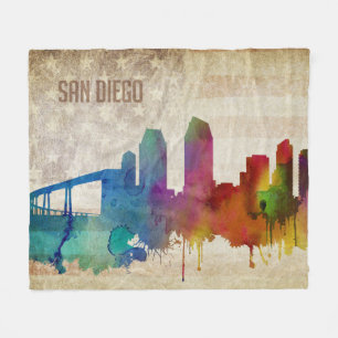 Couverture Polaire San Diego, horizon de ville d'aquarelle de CA  