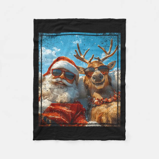 Couverture Polaire Santa And Reindeer Selfie Funny Christmas Vacation (Devant)