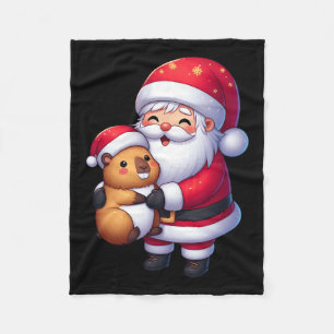 Couverture Polaire Santa Claus Hugs Capybara Funny Christmas Matching
