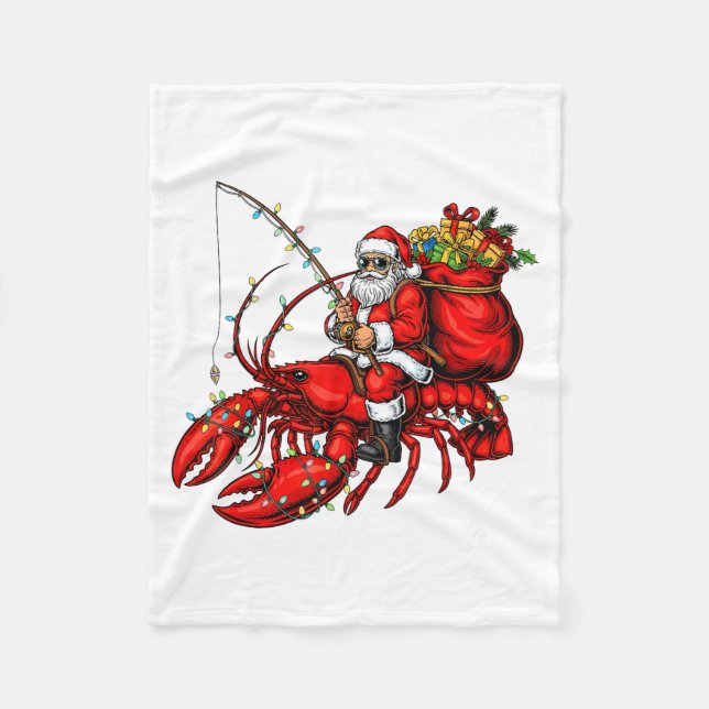 Couverture Polaire Santa Claus Riding Lobster Lights Christmas Fishin (Devant)