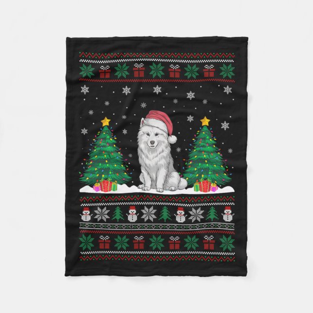 Couverture Polaire Santa Hat Samoyg Chien Noël Lumières Arbre S (Devant)