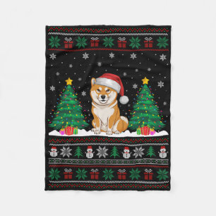Couverture Polaire Santa Hat Shiba Inu Chien Feux de Noël