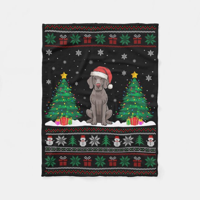 Couverture Polaire Santa Hat Weimaraner Chien Christmas Tree Lumières (Devant)