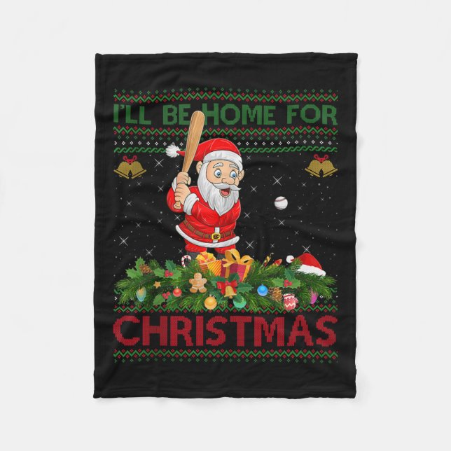 Couverture Polaire Santa Playing Baseball Ugly Xmas Sweater Style Chr (Devant)