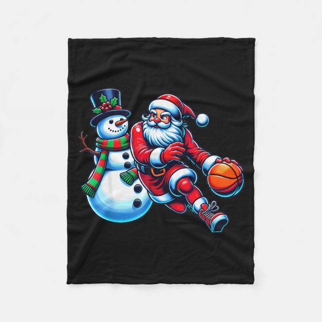 Couverture Polaire Santa Playing Basketball With A Snowman Christmas  (Devant)