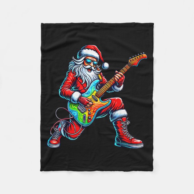 Couverture Polaire Santa Playing Guitar Musician Guitarist Christmas  (Devant)