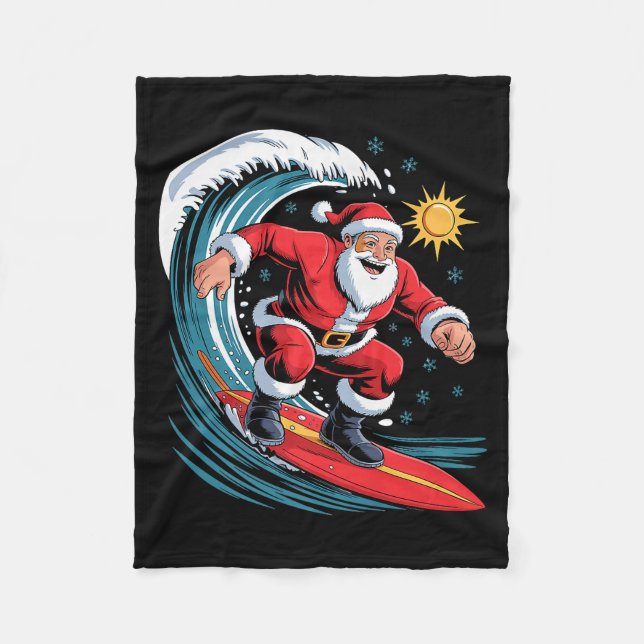 Couverture Polaire Santa Surfing Funny Surfer Holiday Christmas Xmas  (Devant)