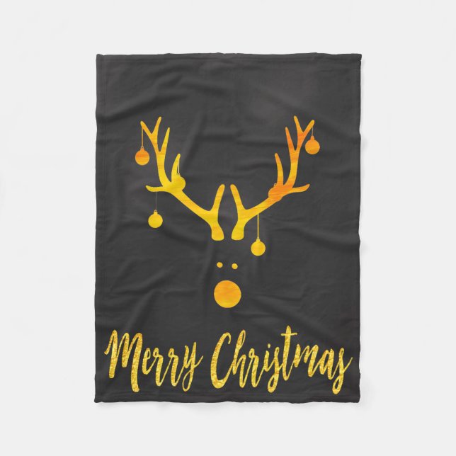 Couverture Polaire Santas mignon rennes faux or sur gris (Devant)