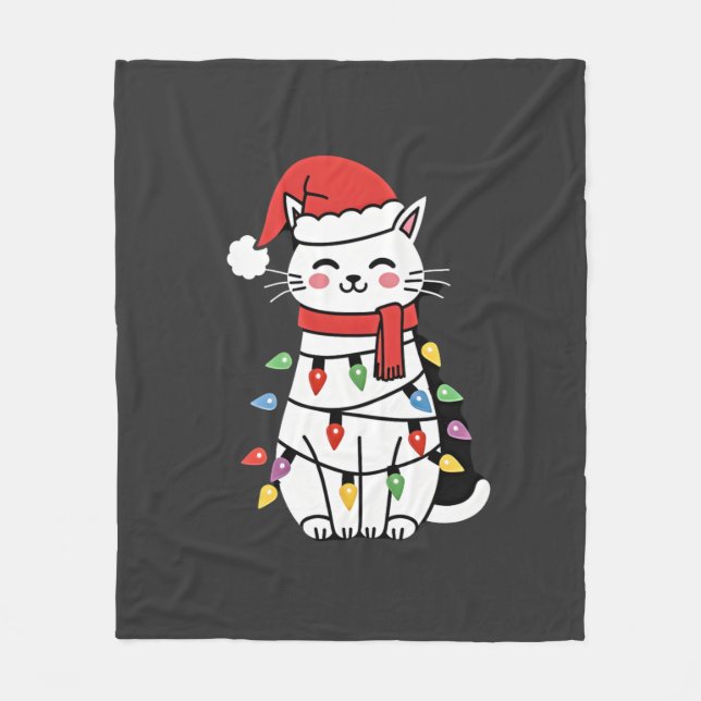 Couverture Polaire Sapin de Noël Chat Noël (7) (Devant)