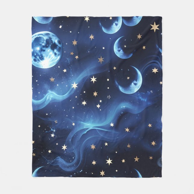 Couverture Polaire Sapphire Blue Celestial Moon Blanket – Luxury Seam (Devant)