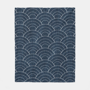 Couverture Polaire Sashiko sans soudure motif de teinture indigo avec