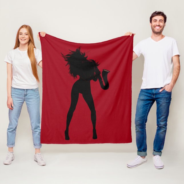 Couverture Polaire Saxophone Joueuse Femme Blanche polaire Couleur pe (En situation)