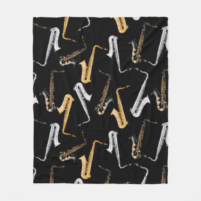 Couverture Polaire Saxophone sans couture motif bg Saxophoniste Music (Devant)