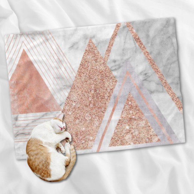 Couverture Polaire scandinave chic rose or géométrique marbre blanc (scandinavian chic rose gold geometric white marble fleece blanket)