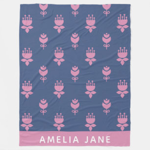 Couverture Polaire Scandinavie Florale Motif bleu rose monogramme