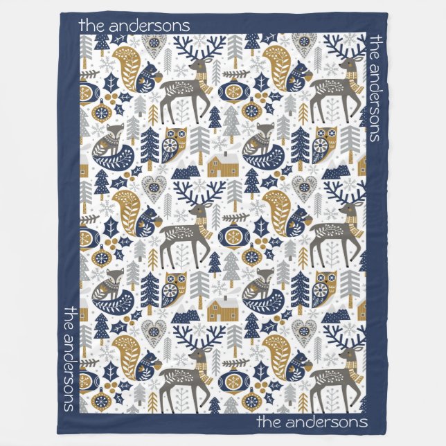 Couverture Polaire Scandinavie Woodland Animaux Snowflakes Noël (Devant)