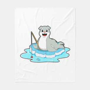 Couverture Polaire Sceau à la pêche avec canne à pêche