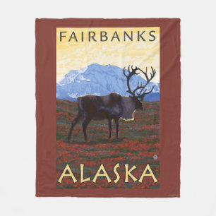 Couverture Polaire Scène de caribou - Fairbanks, Alaska