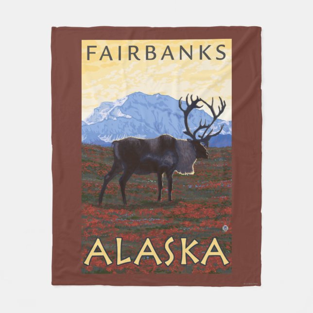 Couverture Polaire Scène de caribou - Fairbanks, Alaska (Devant)