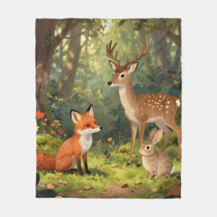 Couverture Polaire Scène mignonne d'animaux de la forêt
