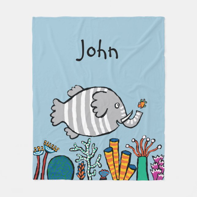 Couverture Polaire Scène mignonne de poissons d'éléphant avec le (Devant)