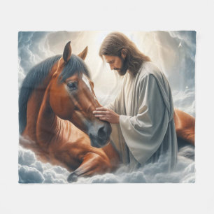Couverture Polaire Scène sereine de Compassion avec Jésus et Cheval