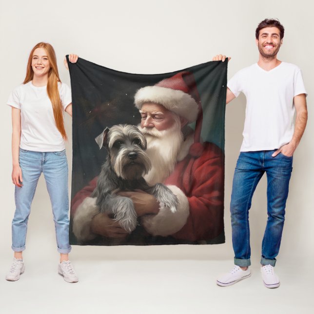 Couverture Polaire Schnauzer avec Noël Festif du Père Noël (En situation)