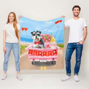 Couverture Polaire Schnauzer Chien Valentine's Day Truck