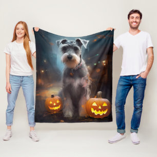 Couverture Polaire Schnauzer Halloween avec citrouilles effrayantes