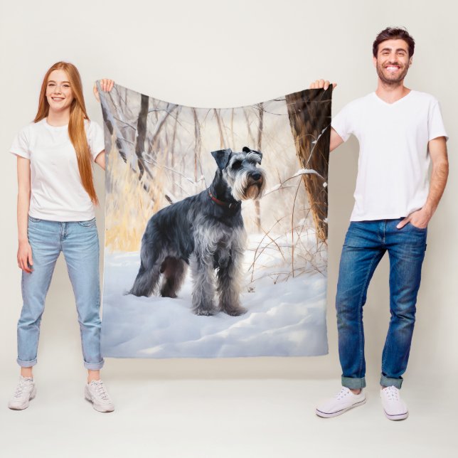 Couverture Polaire Schnauzer Laisser neiger Noël (En situation)