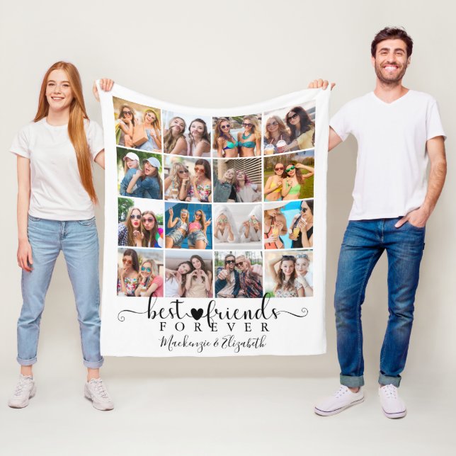 Couverture Polaire Script Best Friends Forever 16 Photo Collage Blanc (En situation)