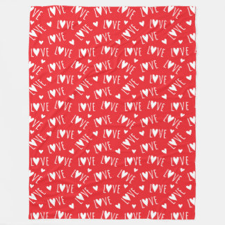 Couverture Polaire Script d'amour rouge et blanc