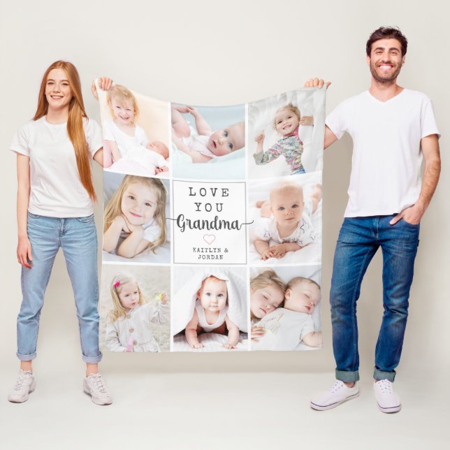 Couverture Polaire Script personnalisé Aimez-vous Grand-mère 8 Photo (En situation)