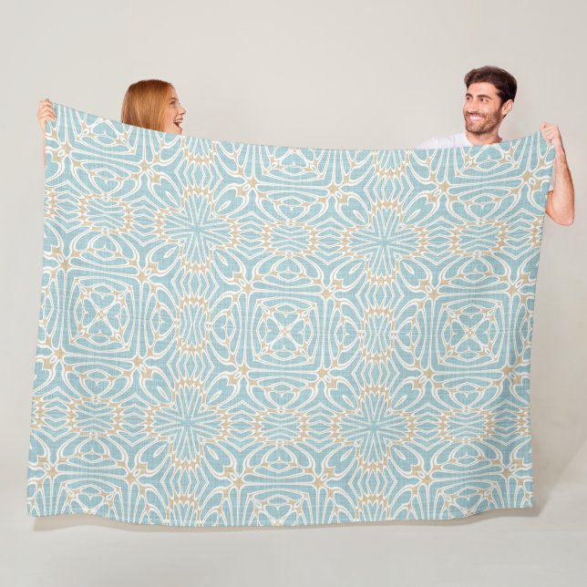 Couverture Polaire Seafoam Green Taupe Brown Hip Bohemian Bali Art (En situation)