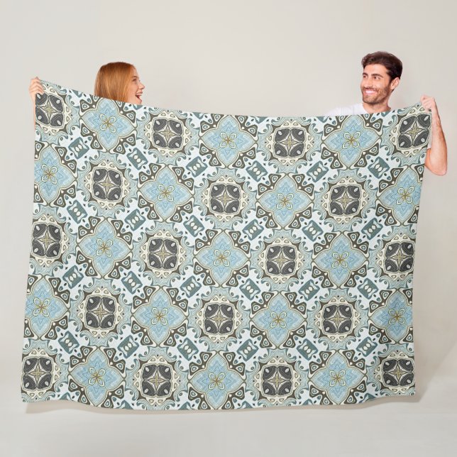 Couverture Polaire Seafoam Green Turquoise Turquoise Tribe Bohème Art (En situation)