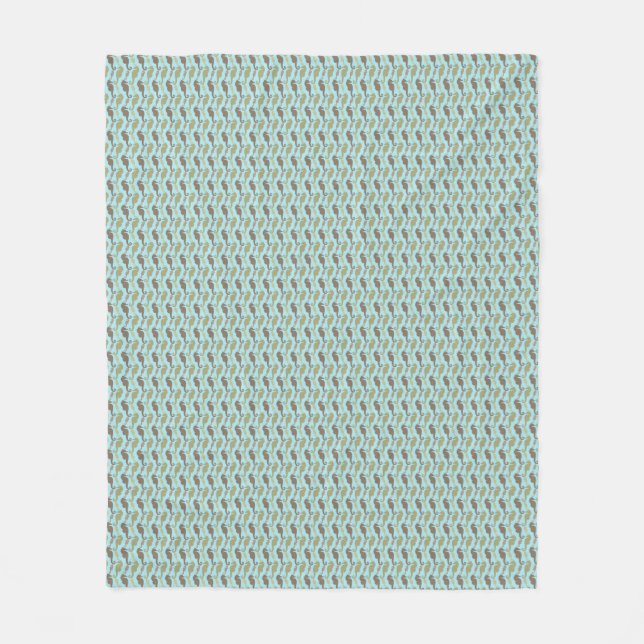 Couverture Polaire Seahorse Zigzag Motif Aquamarine Fleece Blanche (Devant)