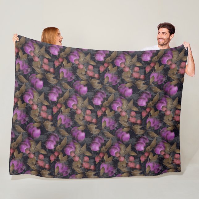 Couverture Polaire Seamless dark plum fruits purple berries cherry (En situation)