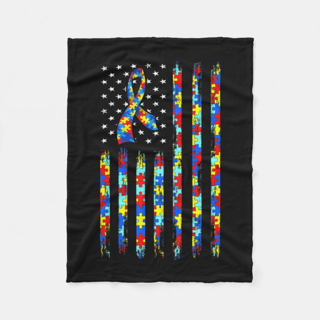 Couverture Polaire Sensibilisation sur l'autisme Chemise Drapeau Amér (Devant)