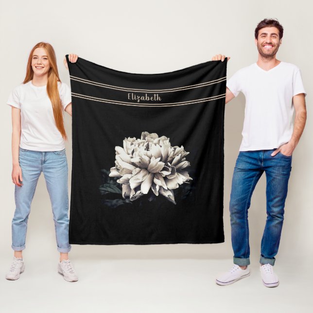 Couverture Polaire Sepia Peony Personnalisé Noir Taille moyenne (En situation)