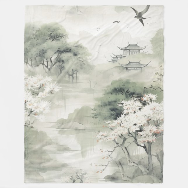 Couverture Polaire Serene Tranquillité thème japonais (Devant)