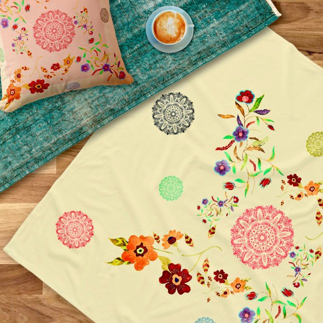 Couverture Polaire Sérénité Mandalas Watercolor Bliss (Wrap yourself in serenity with our Serenity Mandalas Boho Bliss Fleece Blanket.)
