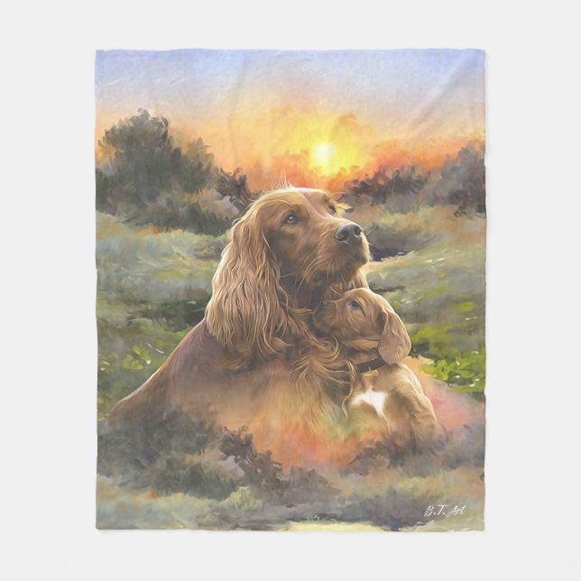 Couverture Polaire setter irlandais avec chiot (Devant)