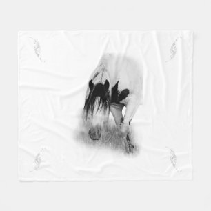 Couverture Polaire Shaman Stallion & Plumes Blanche en polaire